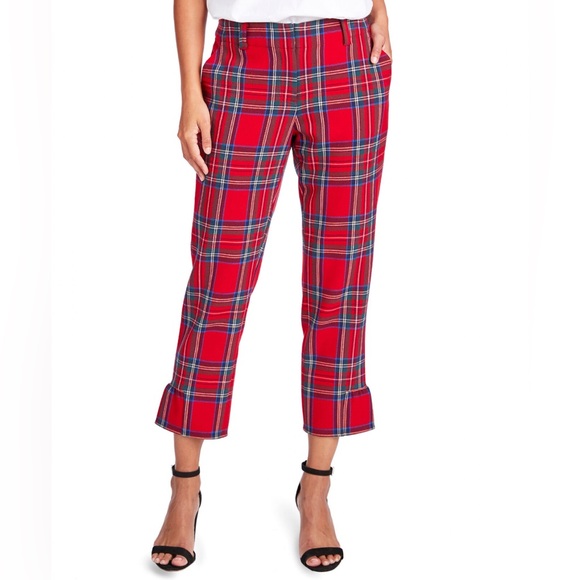 NWT Vineyard Vines Jolly Plaid Ruffle Cocktail Pant Calypso Red - Picture 3 of 8